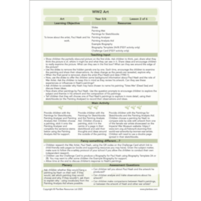 PlanBee WW2 Art KS2 Planning and Resources