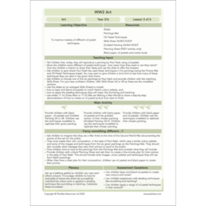 PlanBee WW2 Art KS2 Planning and Resources