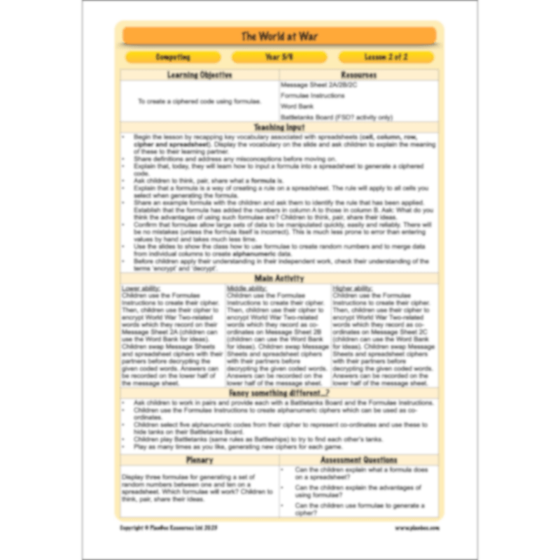 PlanBee World War 2 (UKS2) Topic Enrichment Lesson Pack