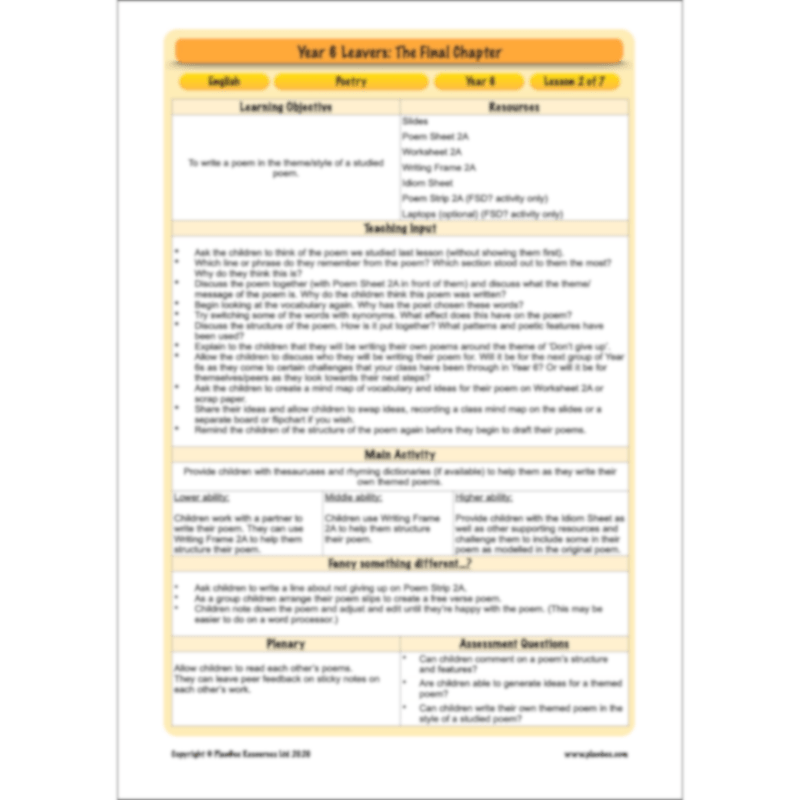 PlanBee Year 6 Leavers: The Final Chapter | KS2 English Pack