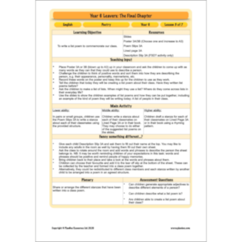 PlanBee Year 6 Leavers: The Final Chapter | KS2 English Pack