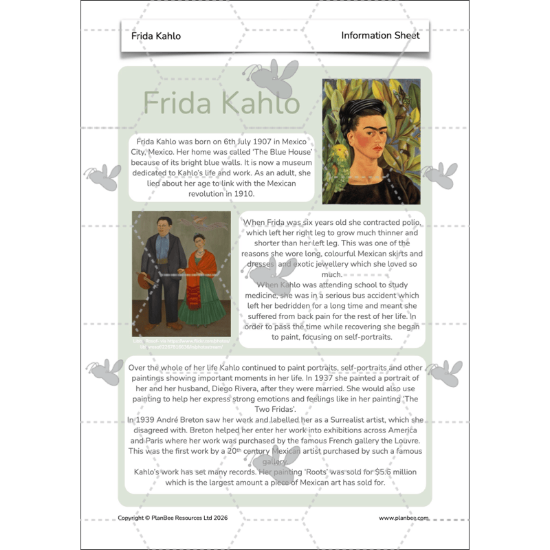 PlanBee KS2 Frida Kahlo for Kids Art Lesson Pack by PlanBee