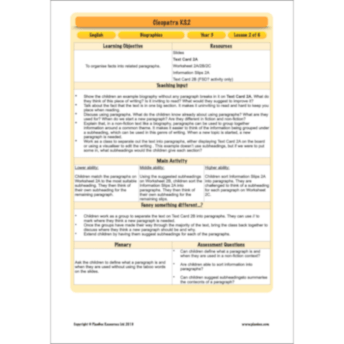 PlanBee Cleopatra KS2 | English Lesson Pack