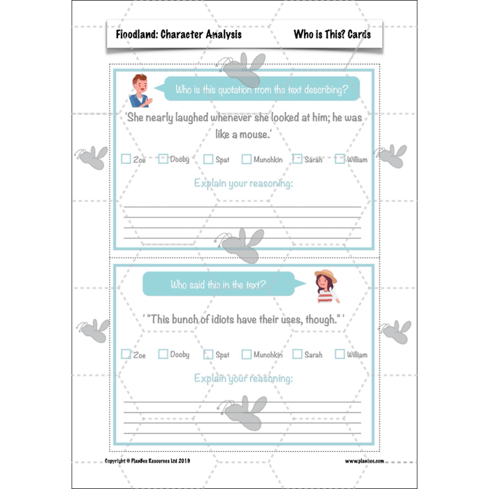 PlanBee Floodland: Character Analysis KS2 | English Lesson Pack