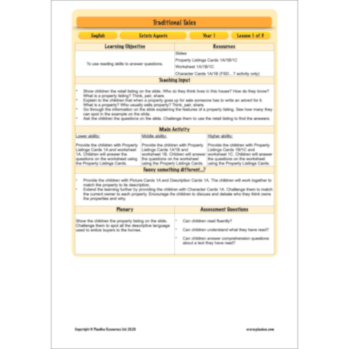 PlanBee FREE Mini-scheme | Traditional Tales: Estate Agents | KS1