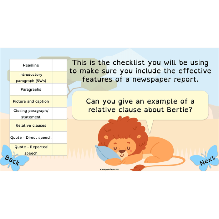 PlanBee The Butterfly Lion: Newspaper Reports KS2 English Pack