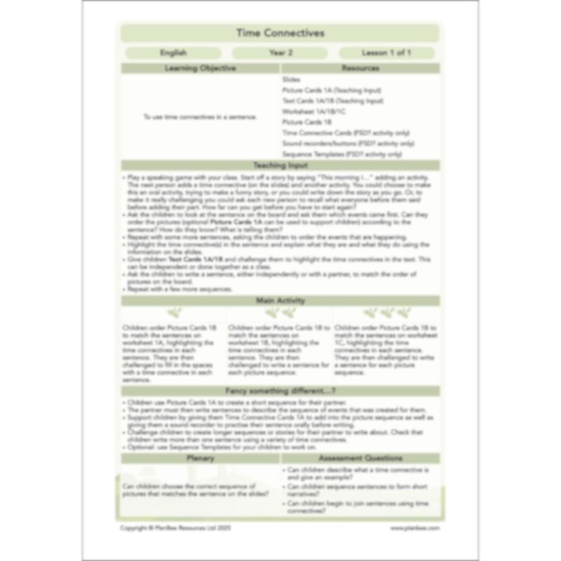 PlanBee Time Connectives KS1 - PlanBee English Lesson