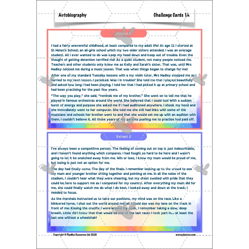 PlanBee Autobiography KS2 English Planning and Resources