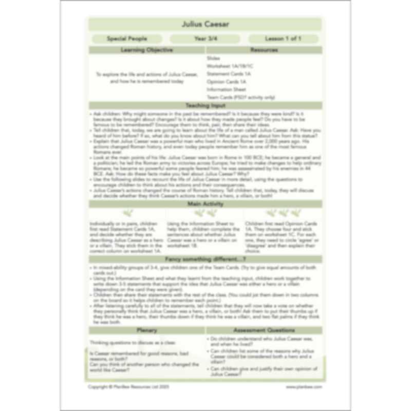 PlanBee Julius Caesar KS2 | Downloadable Lesson Pack