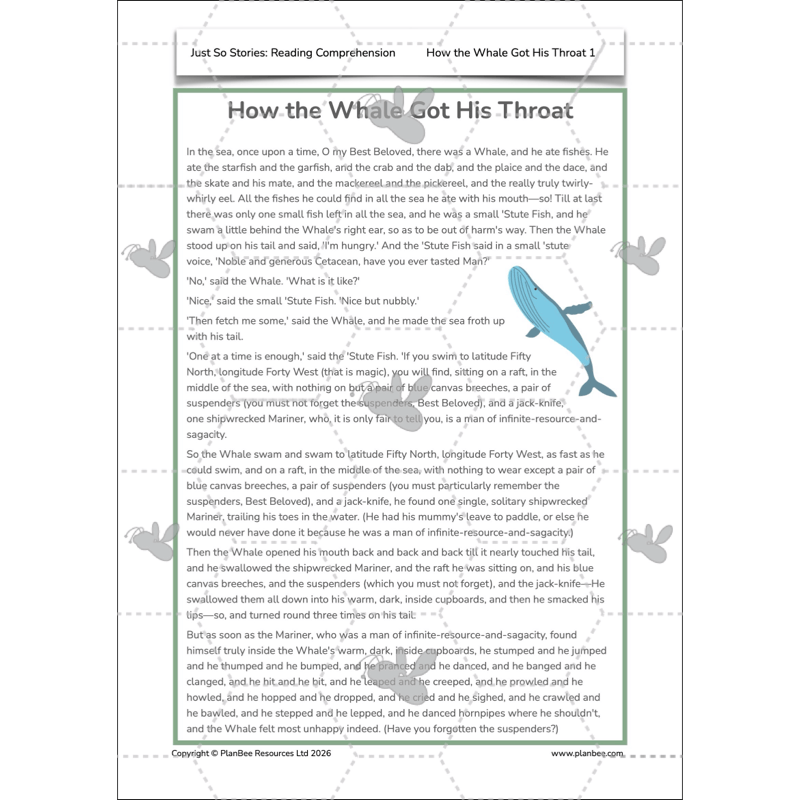 PlanBee Just So Stories KS2 | Reading Comprehension Year 4