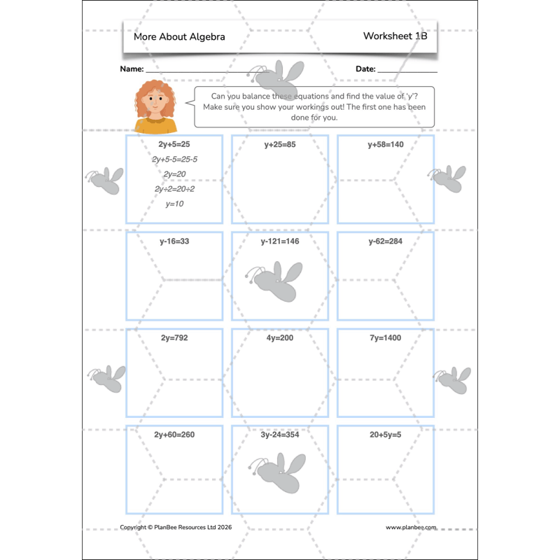 PlanBee More About Algebra Year 6 algebra worksheets by PlanBee