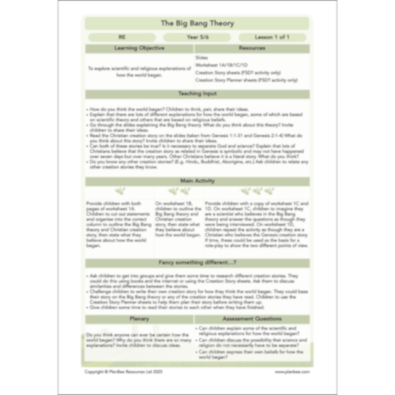 PlanBee The Big Bang Theory KS2 | RE Lesson Pack