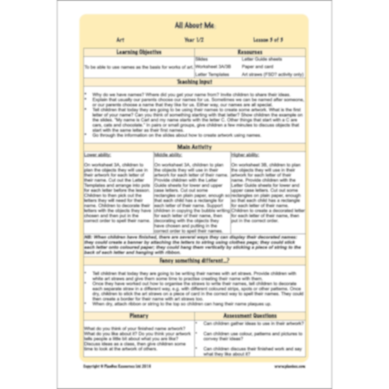 PlanBee All About Me KS1 Topic Enrichment Pack