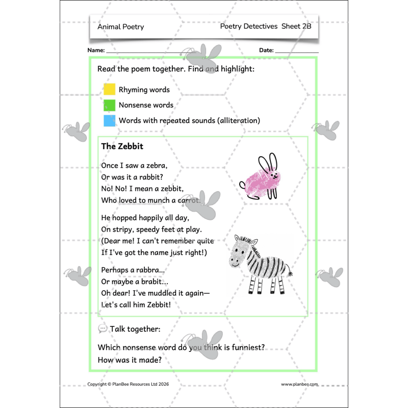PlanBee Animal Poetry KS1 English Lesson Pack