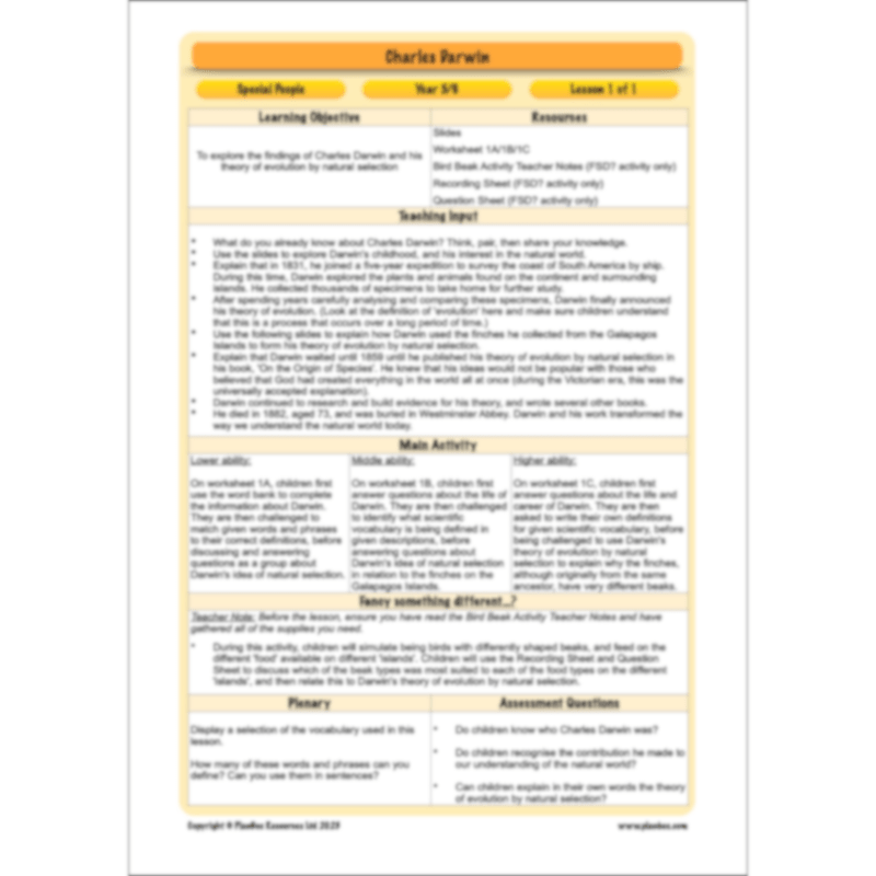 PlanBee Charles Darwin KS2 Lesson Pack