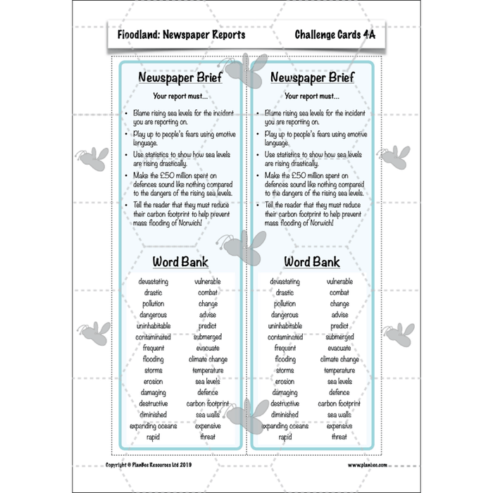 PlanBee Floodland: Newspaper Reports KS2 | Year 6 English Pack