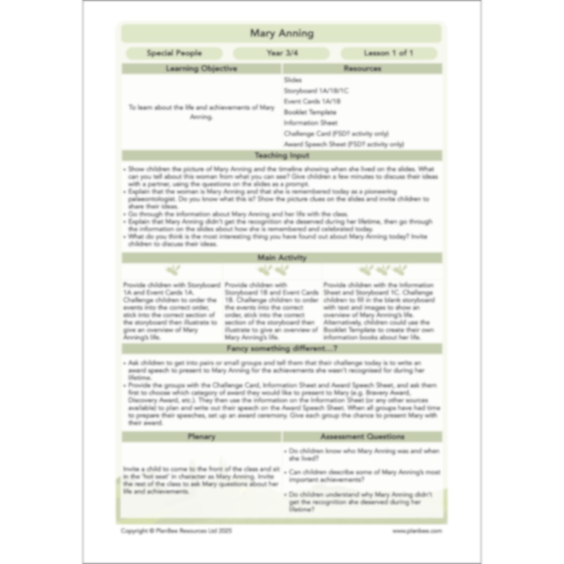 PlanBee Mary Anning KS2 Lesson | Life and Achievements