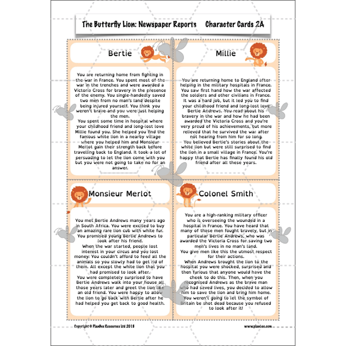 PlanBee The Butterfly Lion: Newspaper Reports KS2 English Pack