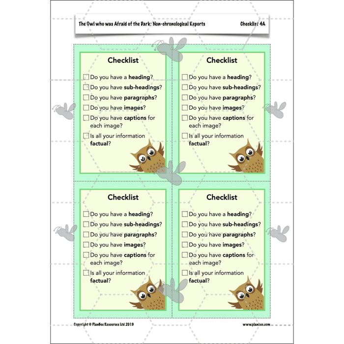 PlanBee The Owl who was Afraid of the Dark | KS2 Non-chronological Reports