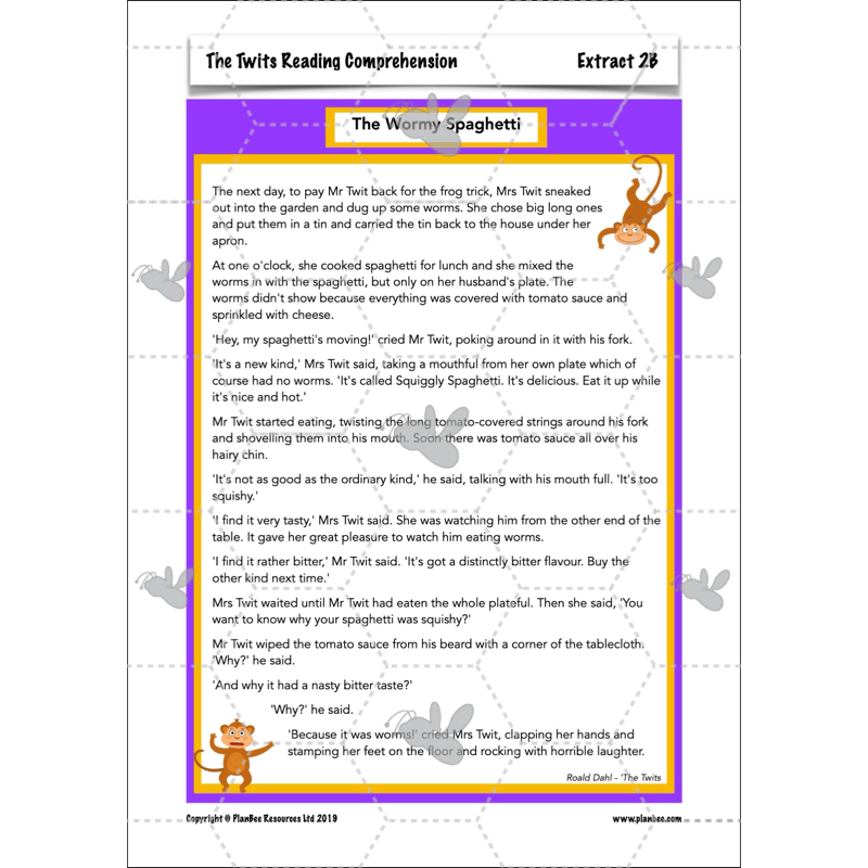 PlanBee The Twits Reading Comprehension KS2 | Year 4 English Pack