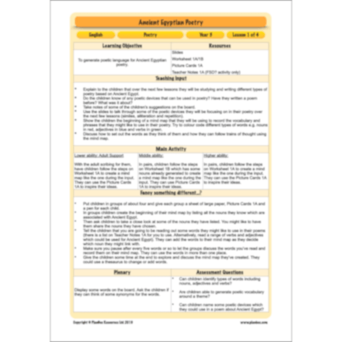 PlanBee Ancient Egyptian Poetry | KS2 English Pack