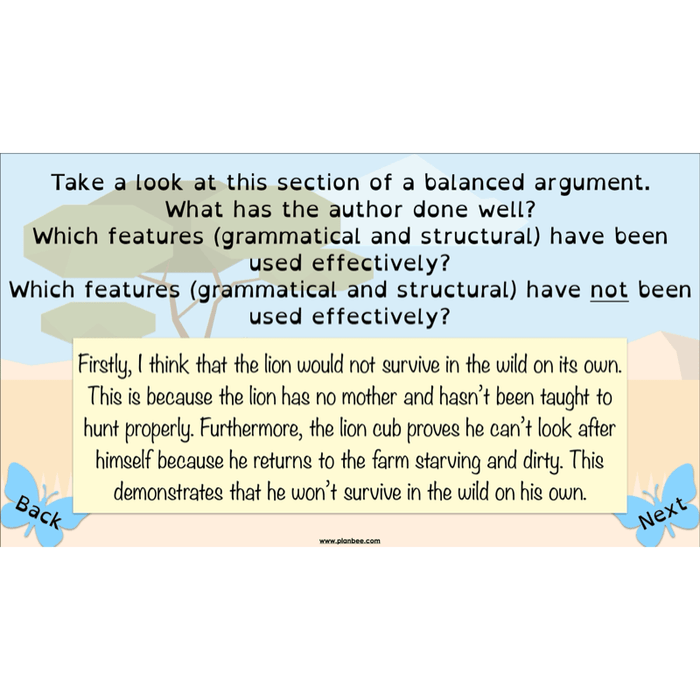 PlanBee The Butterfly Lion: Balanced Arguments KS2 Lesson Pack