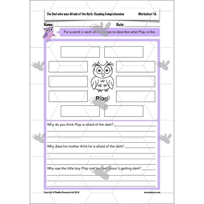 PlanBee The Owl who was Afraid of the Dark | KS2 Comprehension