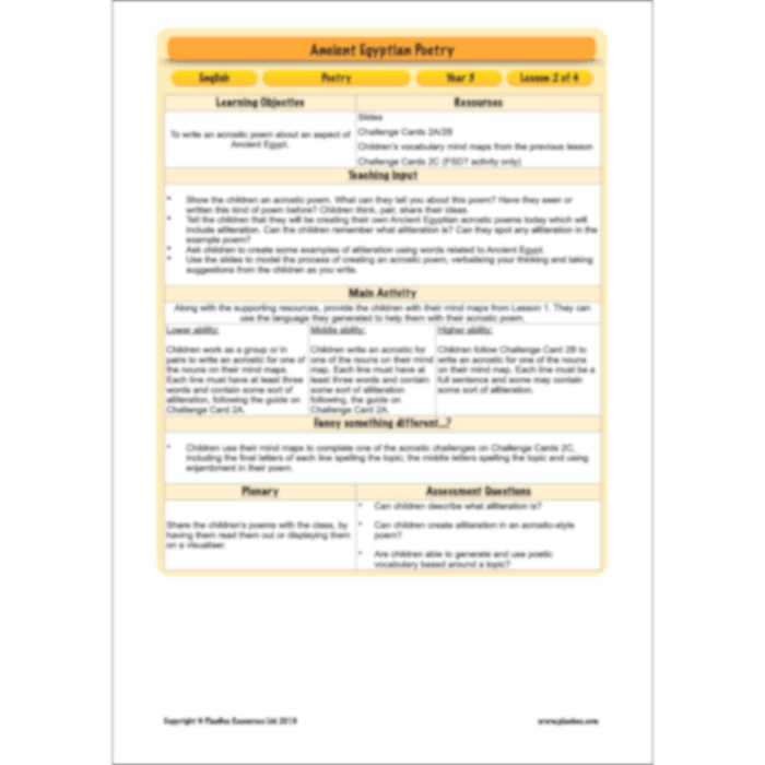 PlanBee Ancient Egyptian Poetry | KS2 English Pack