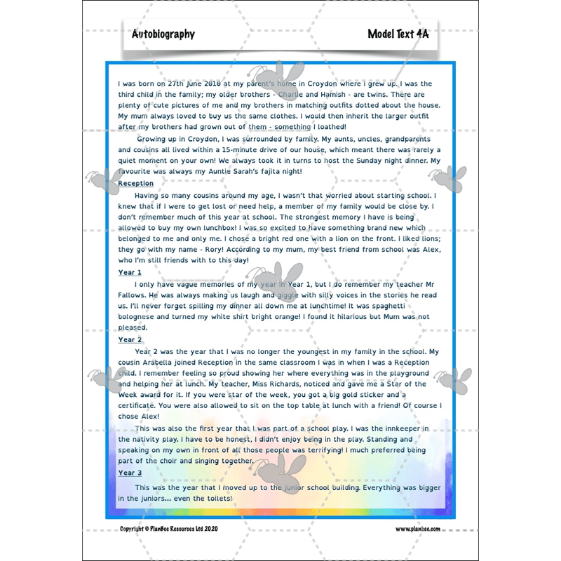 PlanBee Autobiography KS2 English Planning and Resources