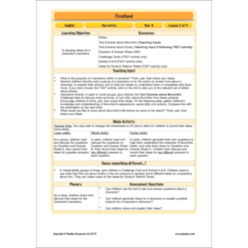 PlanBee Floodland: Narrative KS2 | Year 6 English Lesson Pack