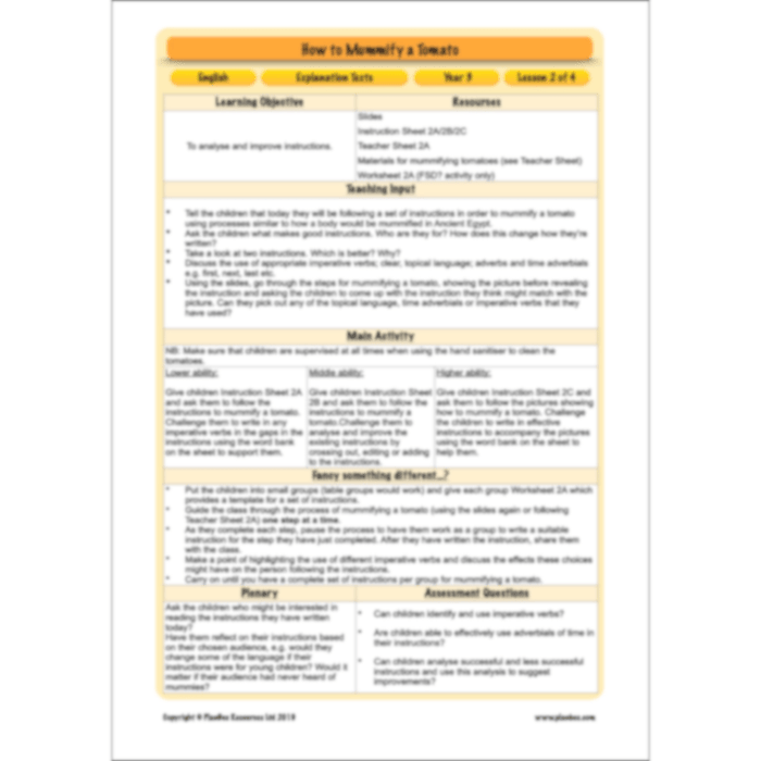 PlanBee Explanation Texts: How to Mummify a Tomato | KS2 English