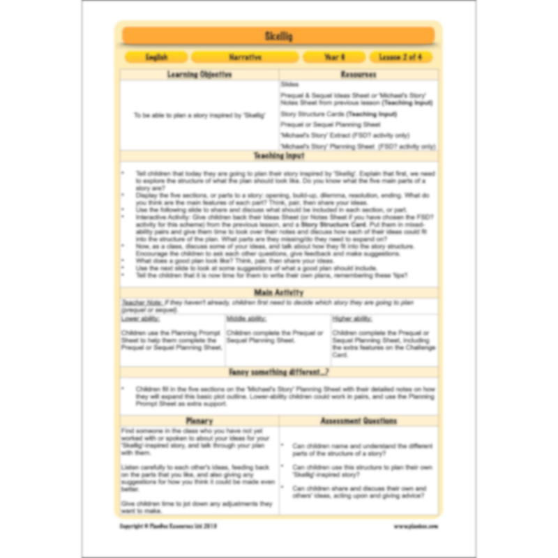 PlanBee Skellig: Narrative