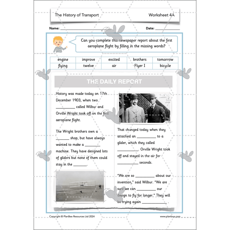 PlanBee The History of Transport KS1 History Lesson Pack