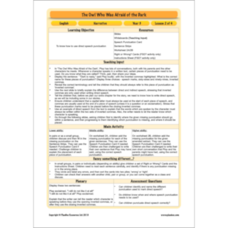 PlanBee The Owl who was Afraid of the Dark | KS2 Narrative Lessons