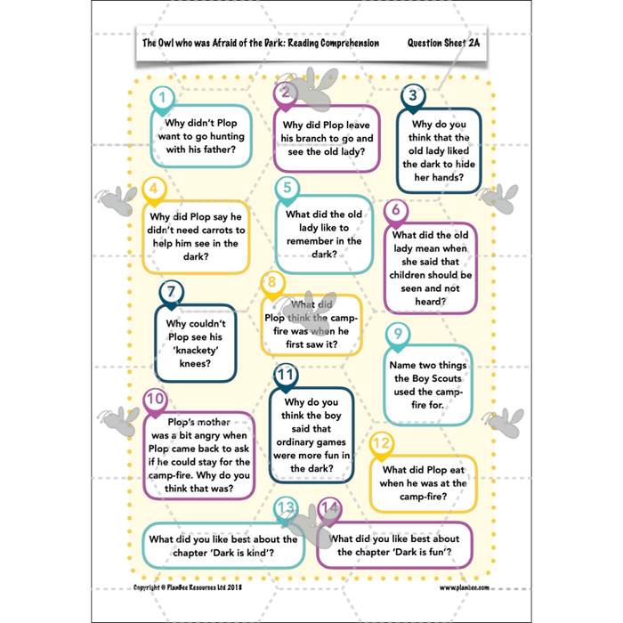 PlanBee The Owl who was Afraid of the Dark | KS2 Comprehension