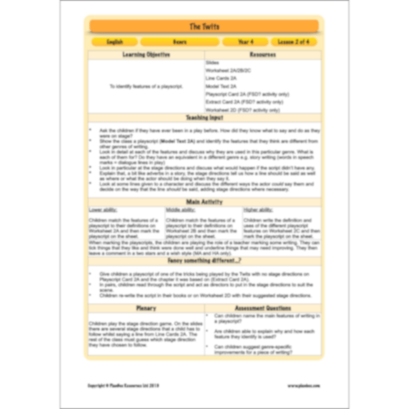 PlanBee The Twits: Playscripts KS2 | Year 4 English Pack