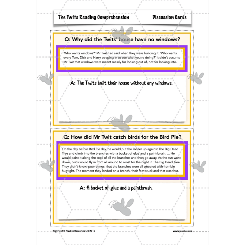 PlanBee The Twits Reading Comprehension KS2 | Year 4 English Pack