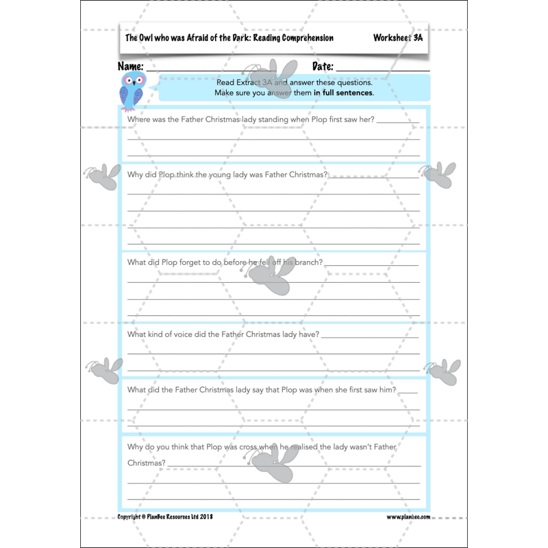 PlanBee The Owl who was Afraid of the Dark | KS2 Comprehension