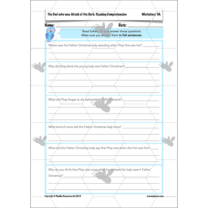 PlanBee The Owl who was Afraid of the Dark | KS2 Comprehension