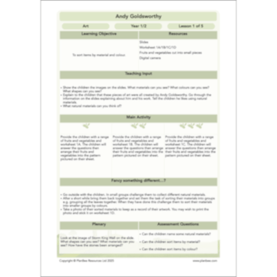 PlanBee Andy Goldsworthy KS1 Art Lesson Plans created by PlanBee