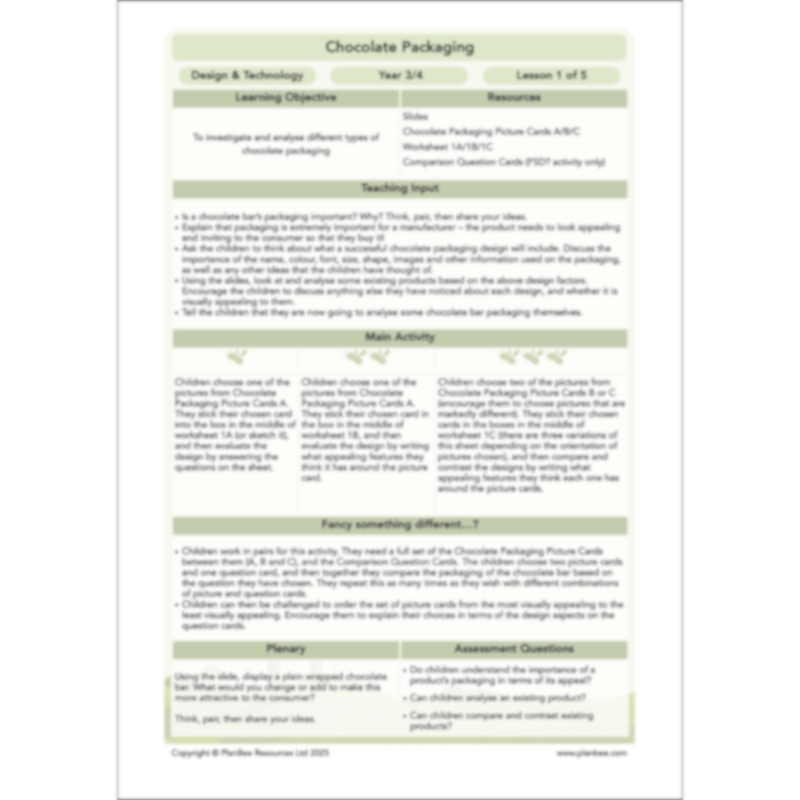 PlanBee Chocolate Packaging | KS2 DT lessons