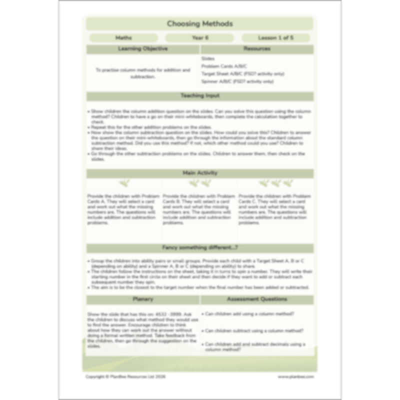 PlanBee Choosing Methods Year 6 Maths Planning by PlanBee