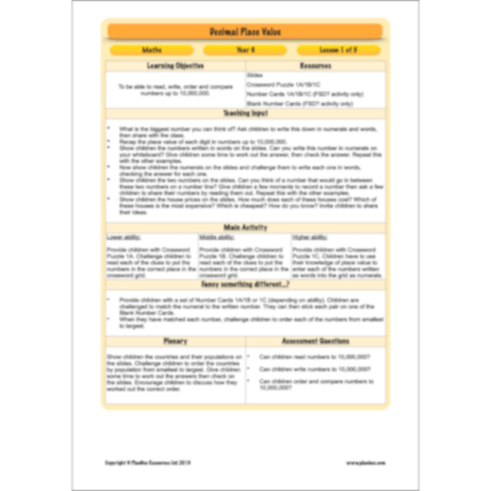 PlanBee Year 6 Decimal Place Value Maths Lessons by PlanBee