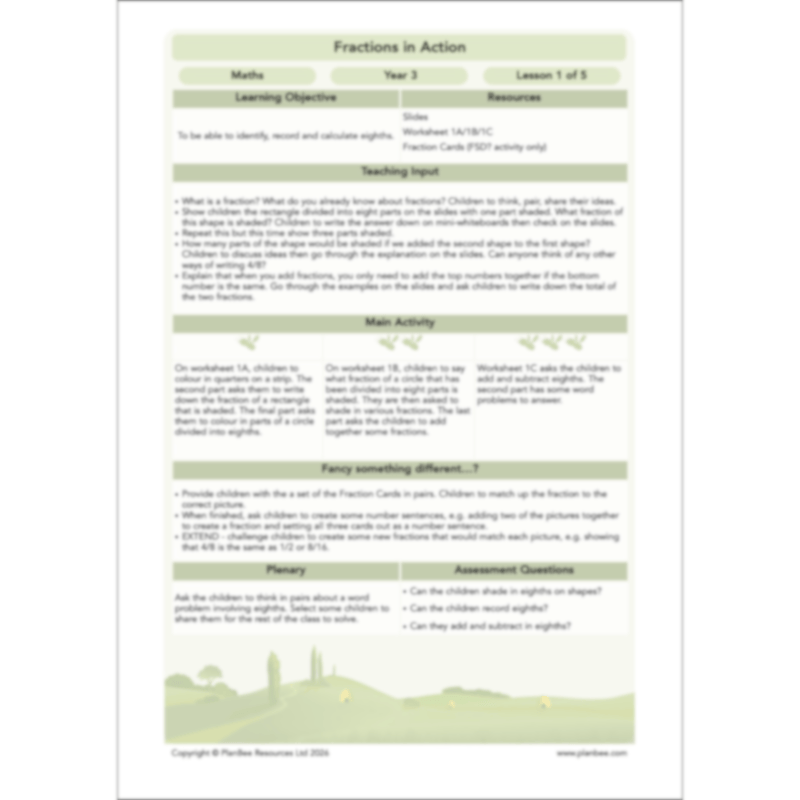PlanBee Fractions in Action: Year 3 Fractions Planning by PlanBee