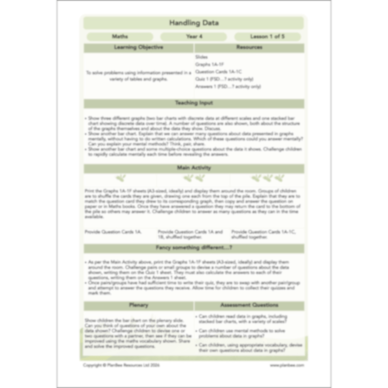 PlanBee Handling Data Year 4 Maths Lessons by PlanBee