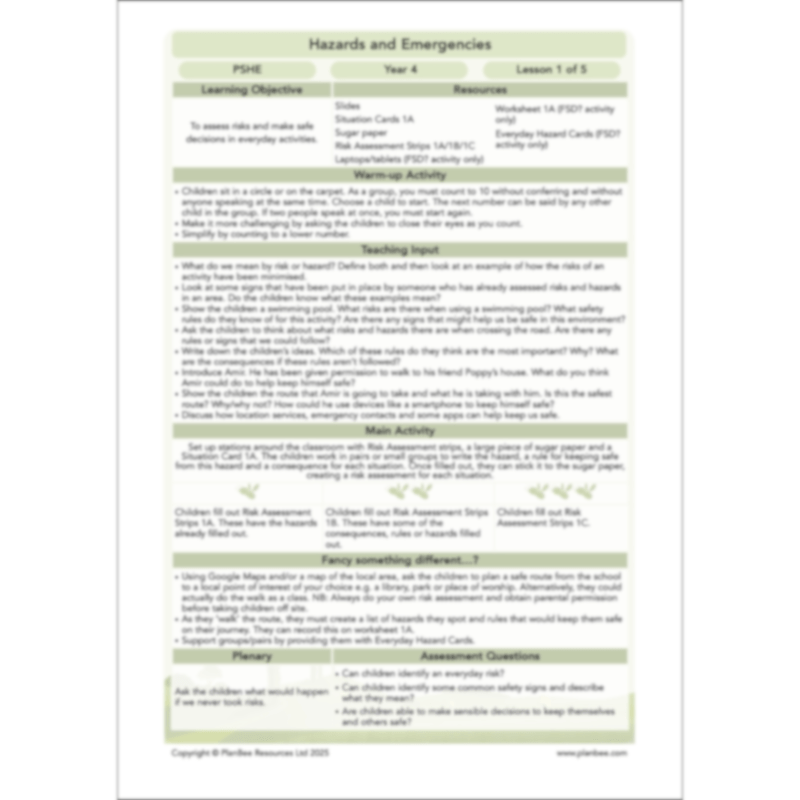 PlanBee First Aid KS2 Lesson Plans - PlanBee - Year 4 PSHE