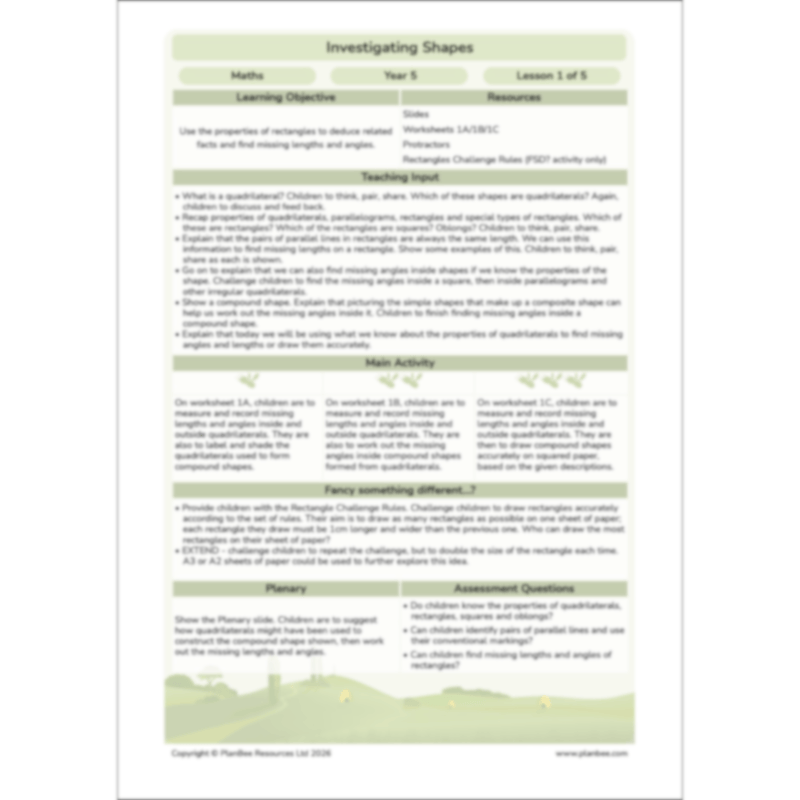 PlanBee Year 5 Shape KS2 Geometry Maths Lessons by PlanBee