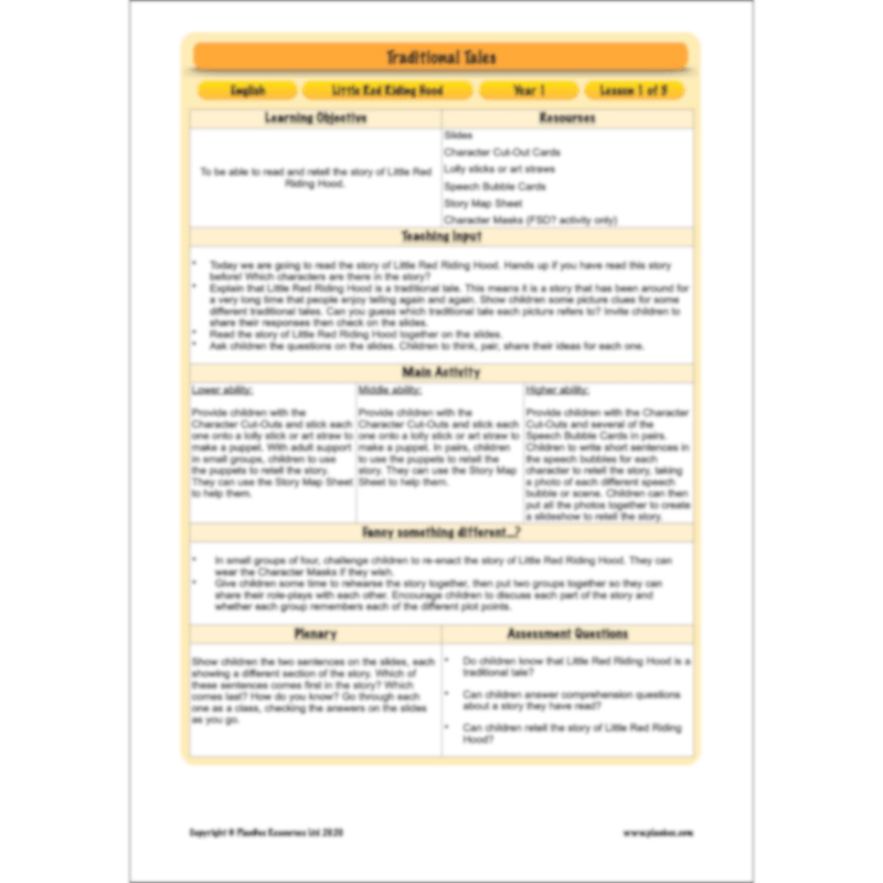 PlanBee Traditional Tales: Little Red Riding Hood | KS1 English Pack