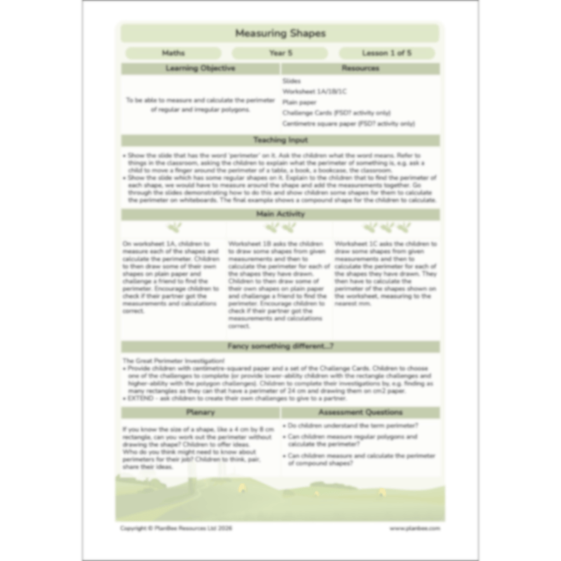 PlanBee Measuring Shapes Year 5 Maths Planning by PlanBee