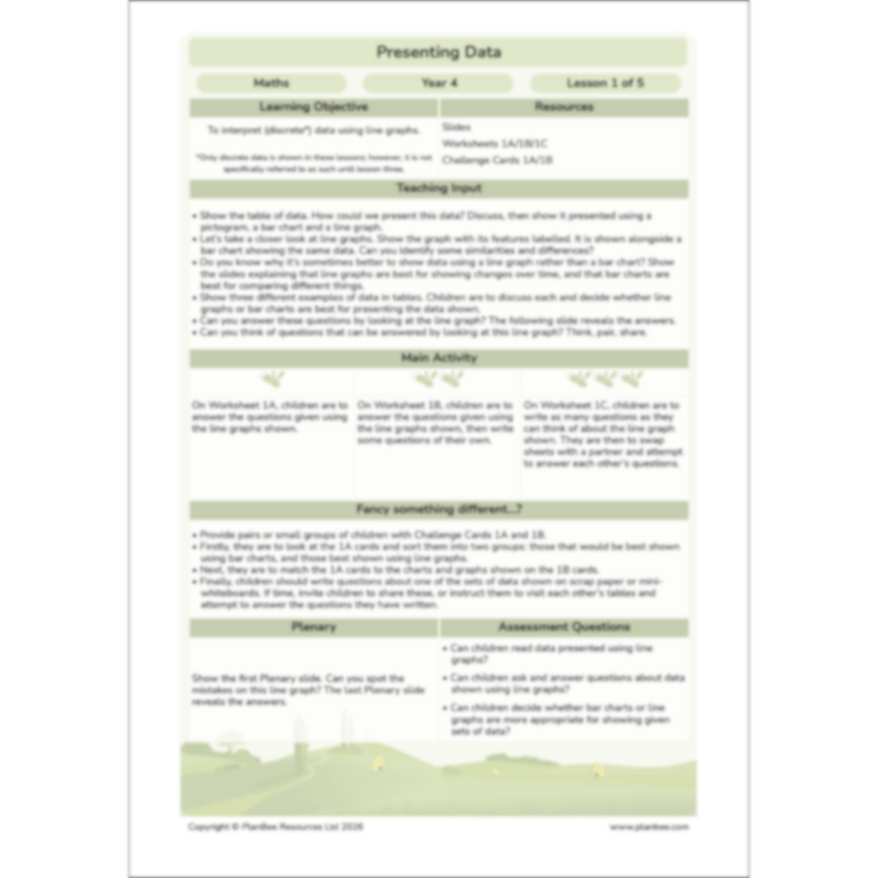 PlanBee Presenting Data Year 4 Statistics Lessons by PlanBee